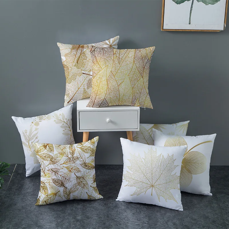 Nordic Sofa Pillow Cover, Golden Leaf, Peach Skin, Cushion Cover, Household Products, New, Wholesale, 2023