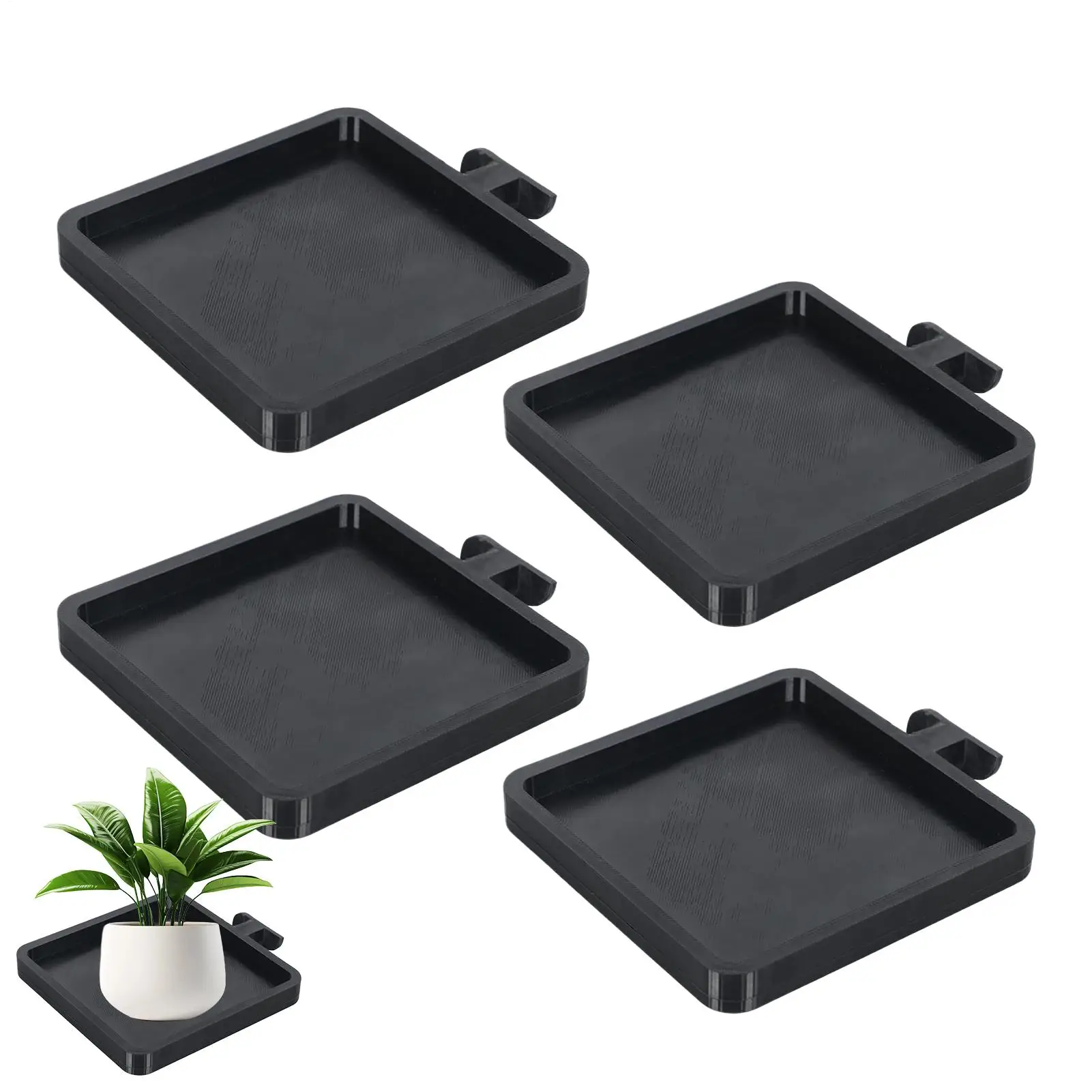 4-piece Plant Tray Rack Wall Mount Flowerpot Bracket Holder Flower Pot Trays Display Shelf Hanging Potted Plants No Drilling