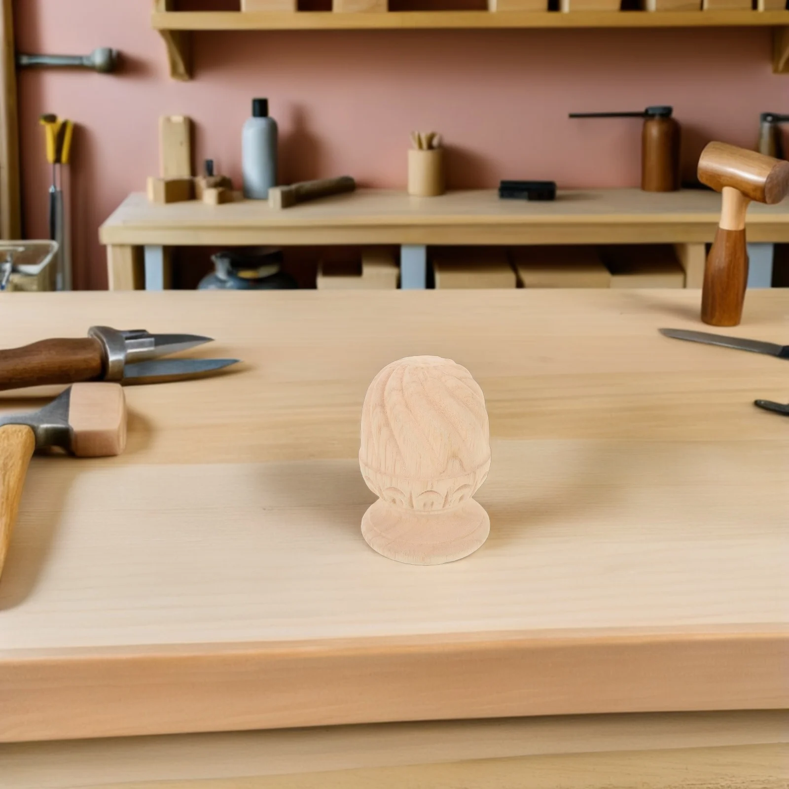 エレガントな彫刻が施された木製フィニアル、未仕上げの階段支柱装飾用トッパー、DIYホームデコレーション、木製トップ付きバラスター