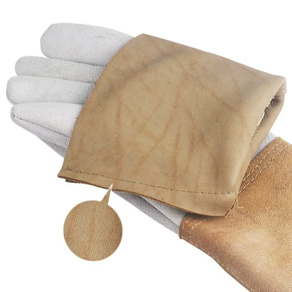 1 Pair Wear-Resistant Welding Gloves Cut Resistant Heat Resistant Leather Gloves Thorn Proof Thickened Work Gloves