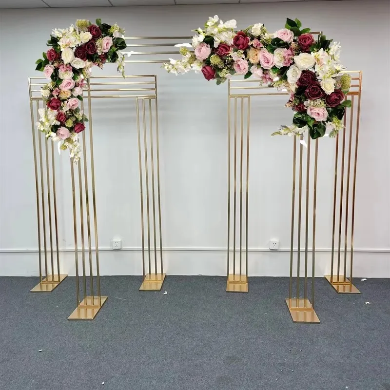 Shiny Gold-Plated Square Screen Backdrop Shelf, Wedding Arch, Geometry Flower Door Stand, Artificial Floral Decor Frame