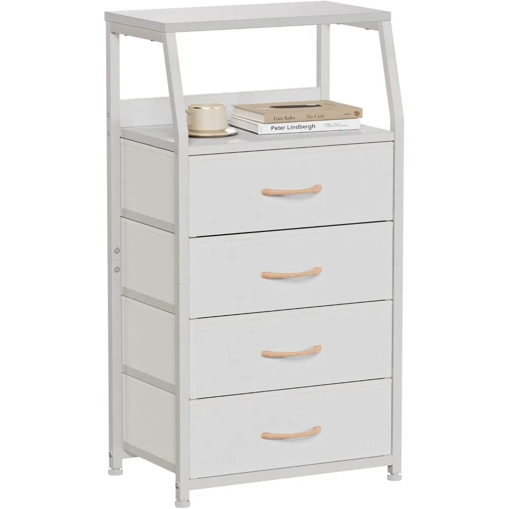 Vertical Storage Tower for Home, 4 Drawers Dresser, Bedroom and Hallway Organizer, Sturdy Frame, Wooden Top, White