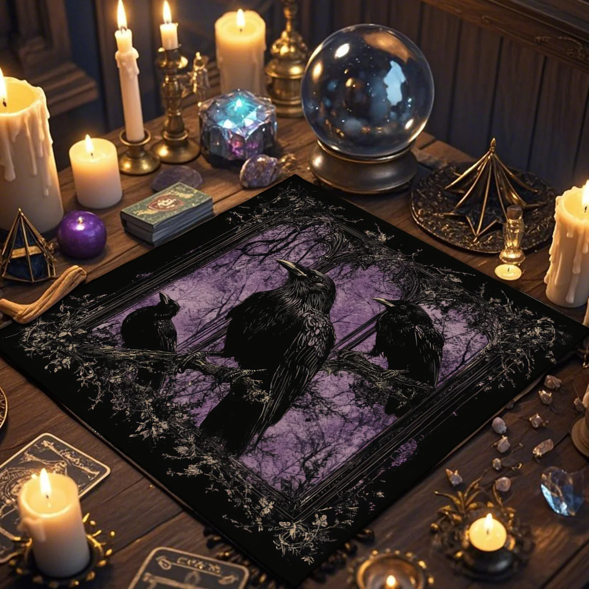 Tablecloth Crow Tarot Card Tablecloth Moon Phase Divination Star Altar Cloth Rune Witchcraft Ritual Cloth Party Game Decoration