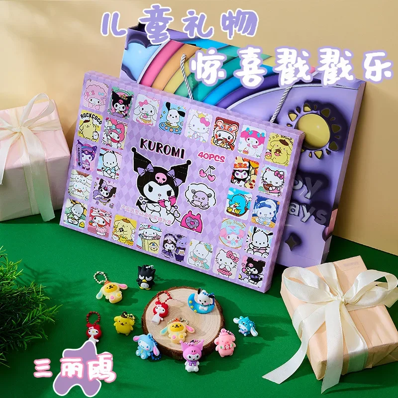 40pcs Sanrio Surprise Blind Box Kuromi Hello Kitty Christmas Advent Calendar Box Cinnamoroll Anime Doll Hanging Toy Gift