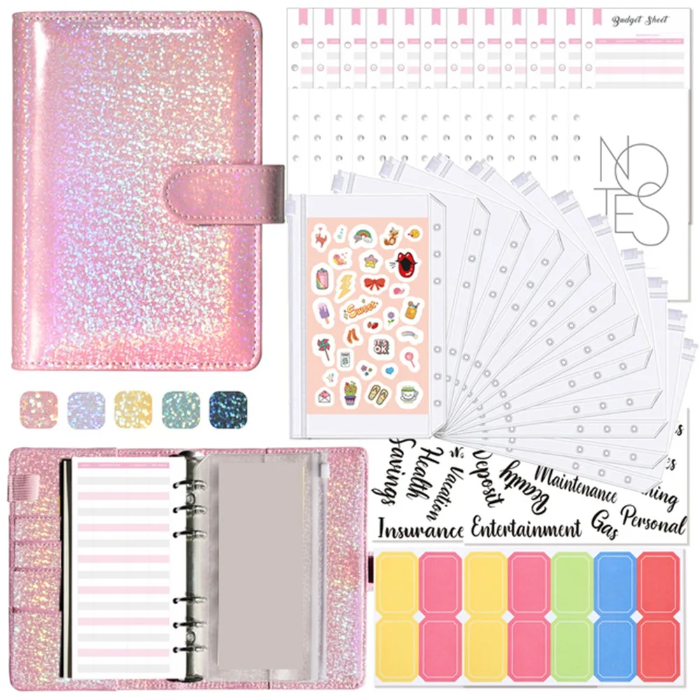 A6 Budget Planner Binder with Zipper Envelopes Cash Envelopes for Budgeting, Money Organizer for A6 Cash Budget Binde D