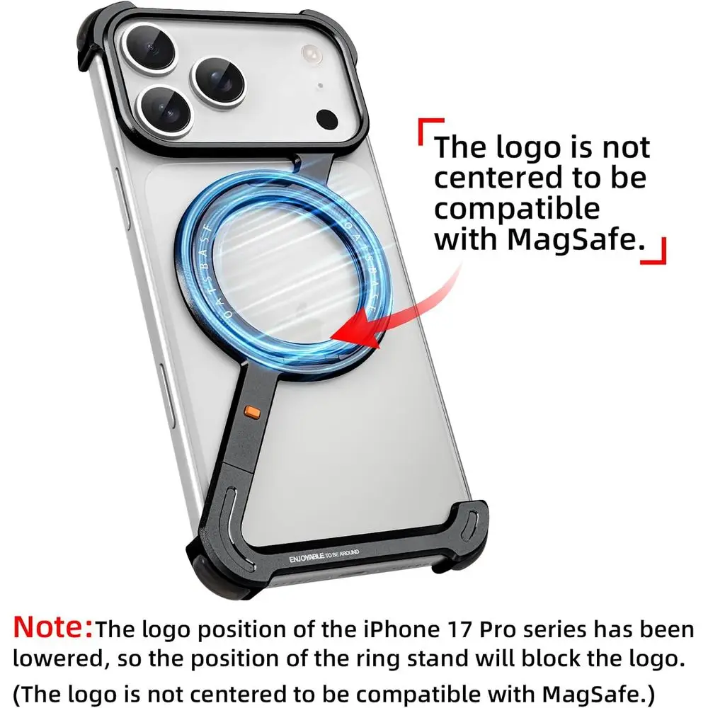 Aluminum Frameless 360° Rotating Stand iPhone 17 Pro Max Case, Shock-Resistant Protective Shell, Black