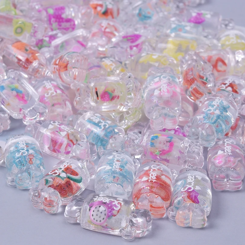 10/30/50/100pcs/Lot Handmade Transparent Color Fruit Candy Charms Cute Resin Flower Candy Pendant For DIY Jewelry Making Craft