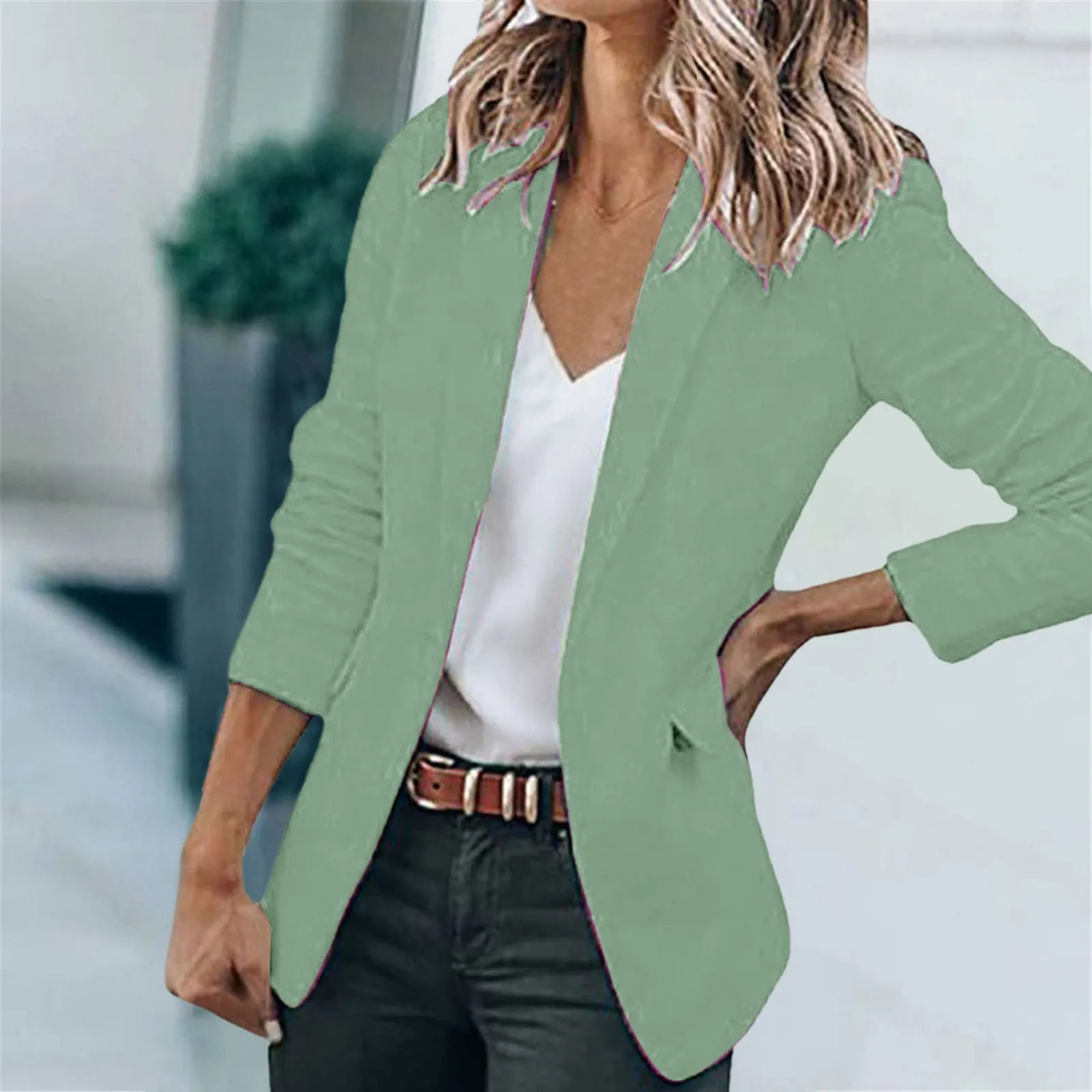 Women\'S Casual Solid Color Suit Jacket Lapel Keep Warm Outerwears And Slim Loose Long Sleeve Fashion Cardigan Coat For Women