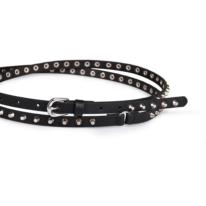 Trendy Women\'s Belt with Hollow Rivets High-quality PU Belt Slim Fit High-end Belt Daily Clothing Fashion Casual Wear