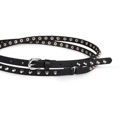 Trendy Women's Belt with Hollow Rivets High-quality PU Belt Slim Fit High-end Belt Daily Clothing Fashion Casual Wear