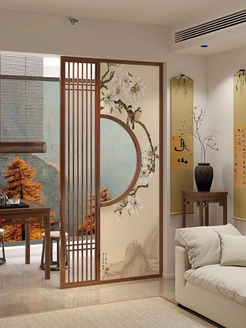 solid wood grille screen partition living room home entrance entrance entrance block tea room Song Dynasty aesthetics