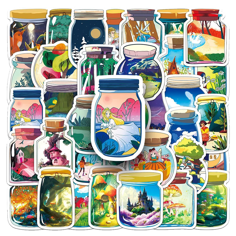 

10/30/50pcs Cute Ins Style Cartoon Bottle World Stickers Anime Building Cartoon Sticker Skateboard Bike Notebook Decals Kids Toy