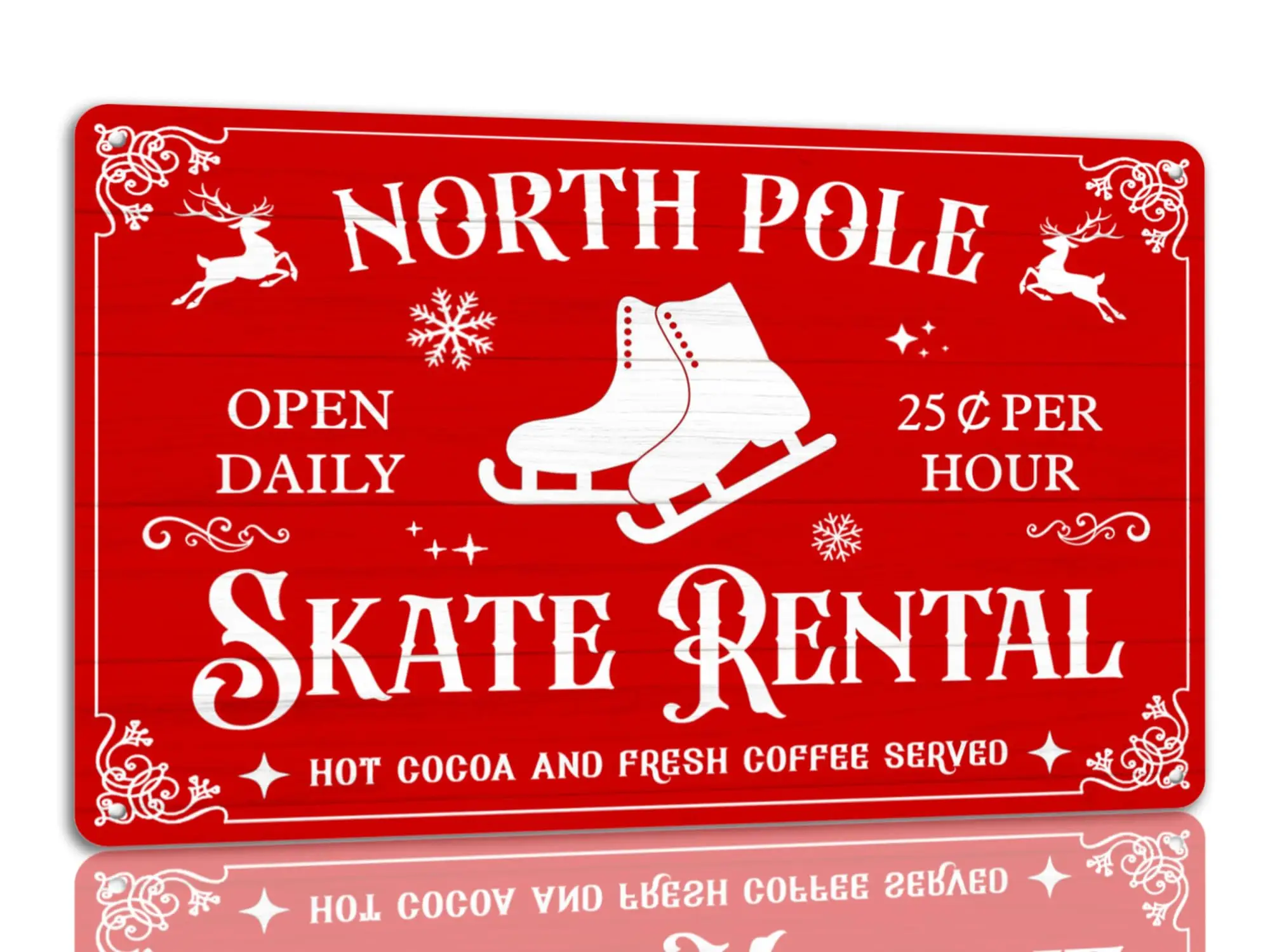 North Pole Skate Rental Tin Sign Funny Christmas Metal Signs Retro Santa Sign Christmas Wall Art Decor For Home Cafe Shop 8x12 I