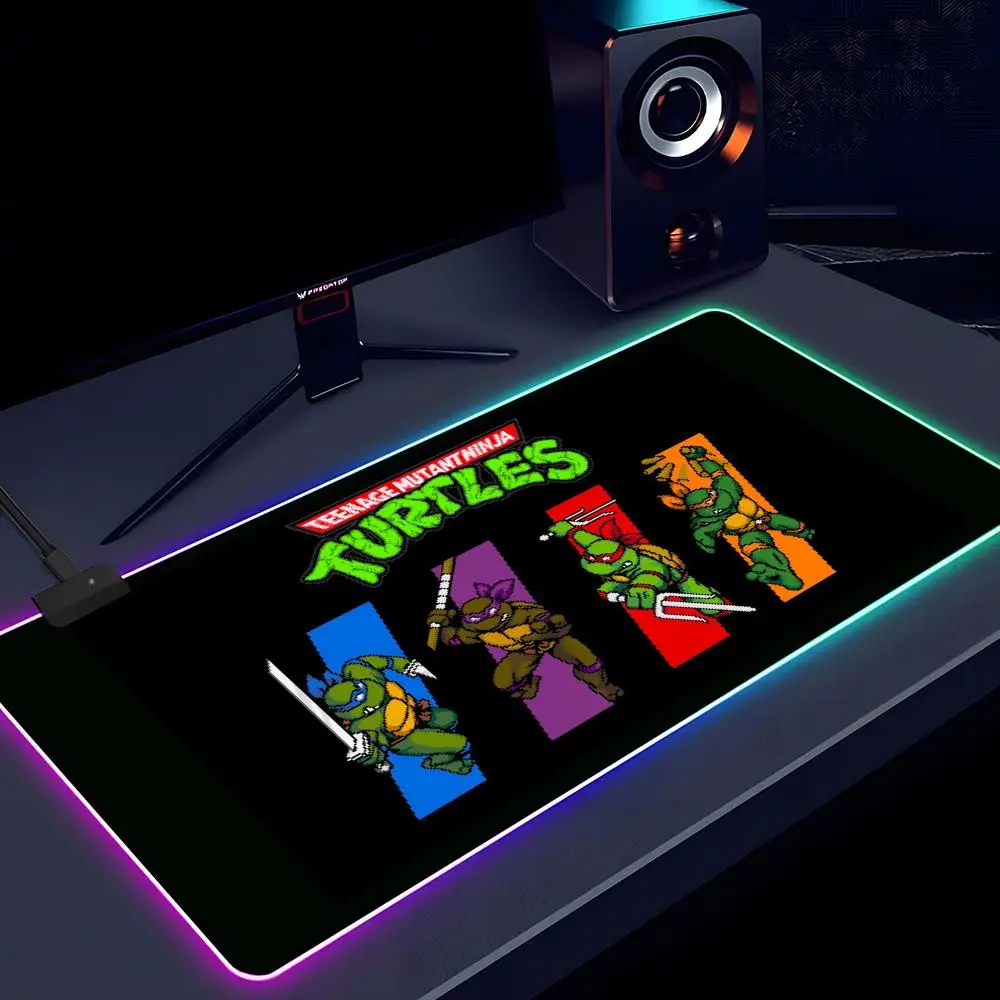 Alfombrilla de ratón de dibujos animados para adolescentes Mutantes Ninjas RGB luminosa 900X400mm alfombrilla de mesa grande antideslizante juego Extra grande alfombrilla de ratón de oficina
