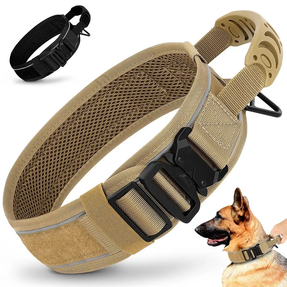 Durable Tactical Dog Collar Adjustable Nylon Military Dog Collar Leash For Medium Large Dogs German Shepherd Training Hunting