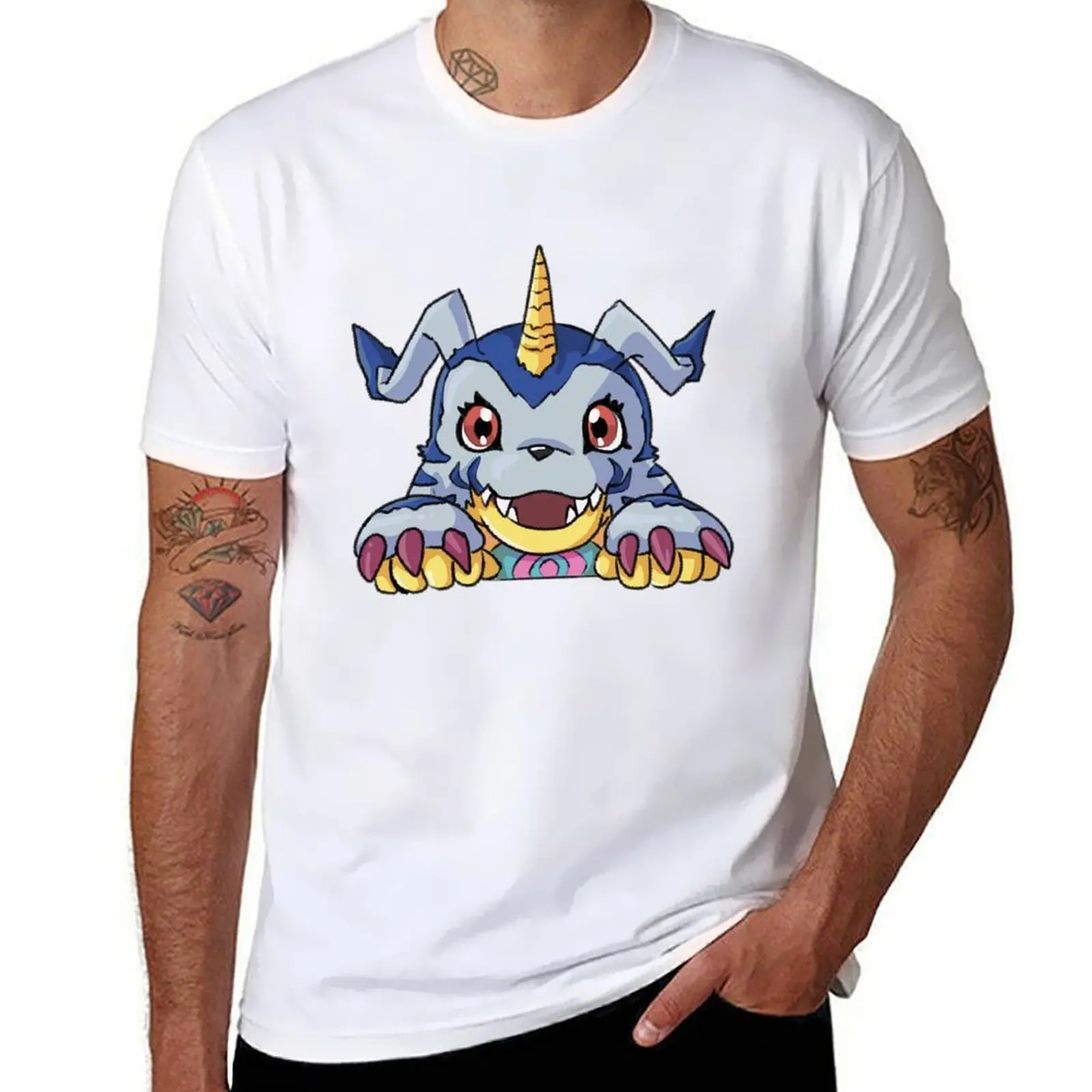 

Peeking Gabuumon T-Shirt cotton t shirt pack man t shirt heavy cotton T-Shirt