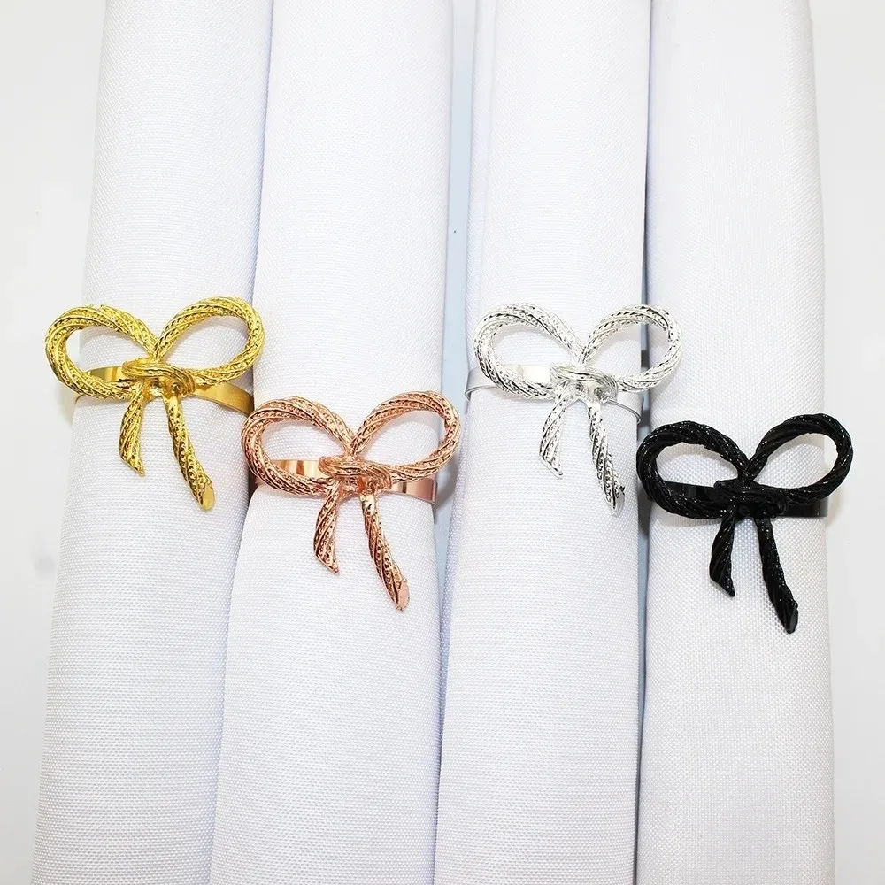

6 Pieces Zinc Alloy Bow Knot Napkin Rings Elegant Sturdy Napkin Buckle Multi-functional Decorative Tissue Ring Party Favor