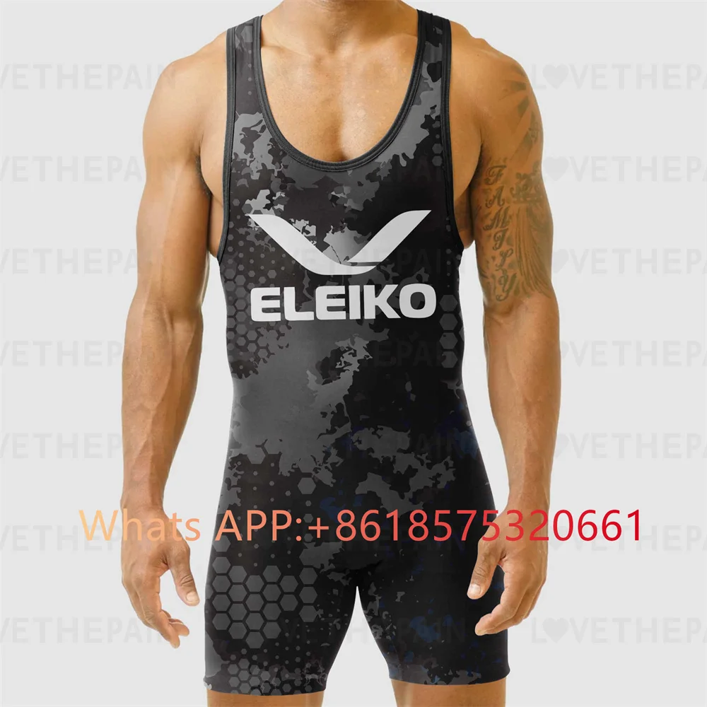 ELEIKO Mens Wrestling Singlet Uniform Advanced Singlets Clothing Train Wrestling Gear Running Speedsuit Sportwear Boxing Tights