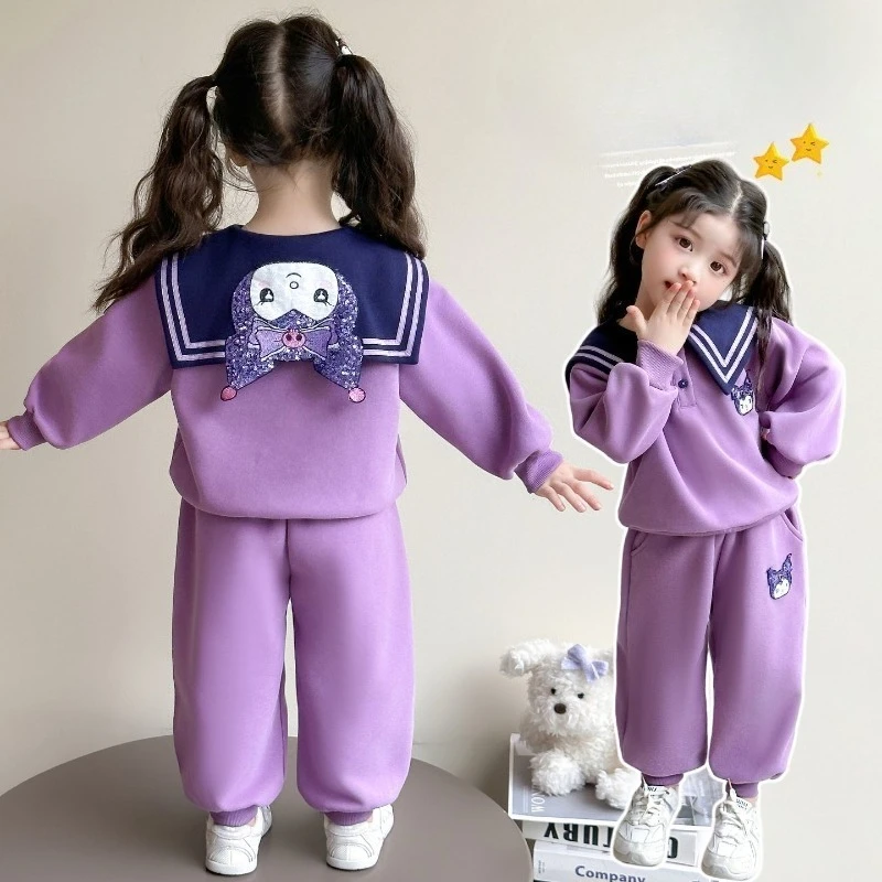 

Autumn Kawaii Kuromi Sanrio Students Cute Cartoon Long Sleeve Sportswear Children Comfortable Warm Hoodie Trousers Gift for Kids