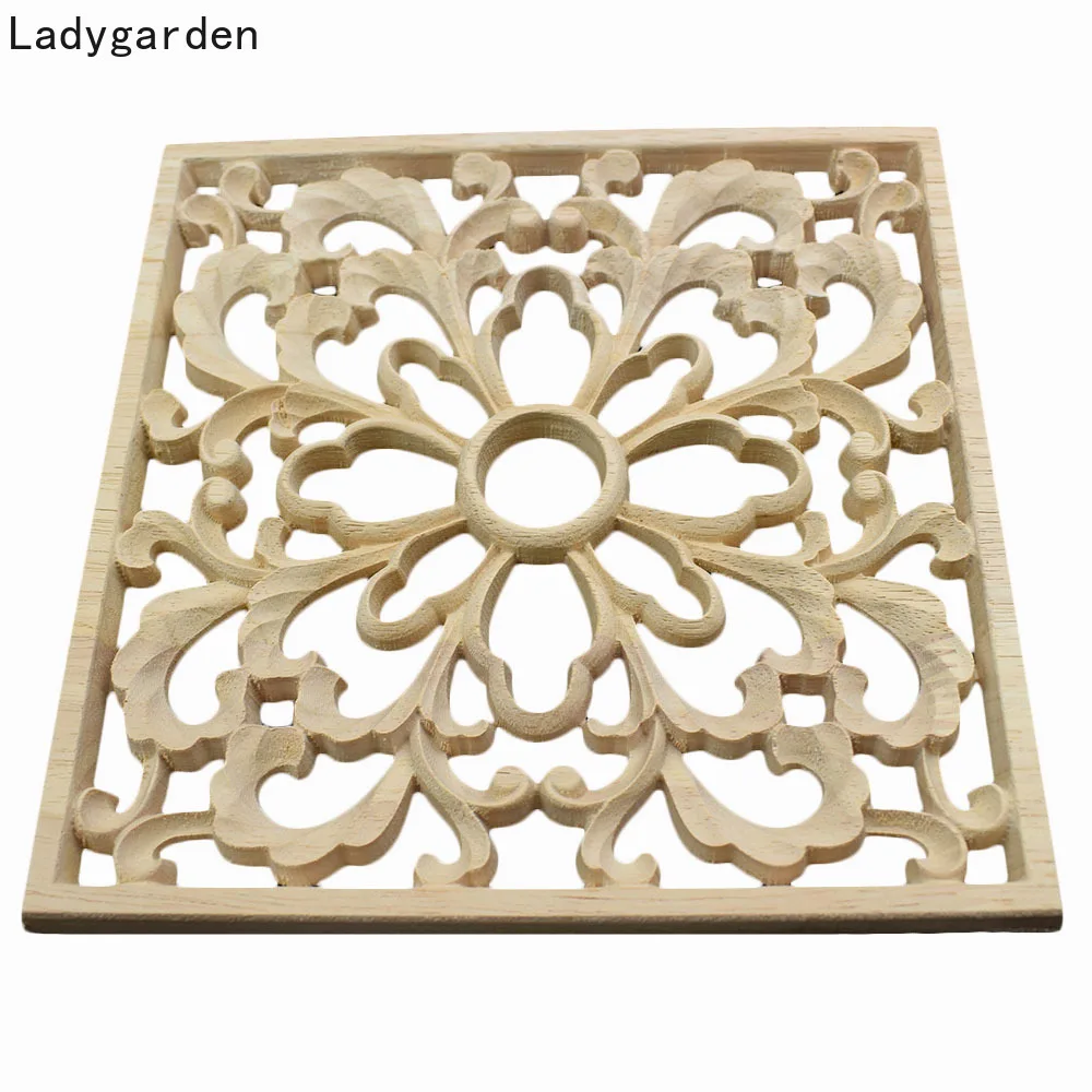 2PCS Vintage Statues Wood Carved Decal Corner Onlay Applique Frame for Home Furniture Wall Cabinet Door Decor Sculptures Crafts