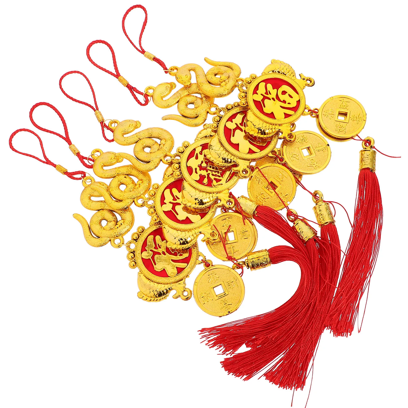 

5Pcs Exquisite Potted Snake Statue Hanging Ornament Year of Snake Decoration Chinese New Year Tassel Pendant Lunar Festival
