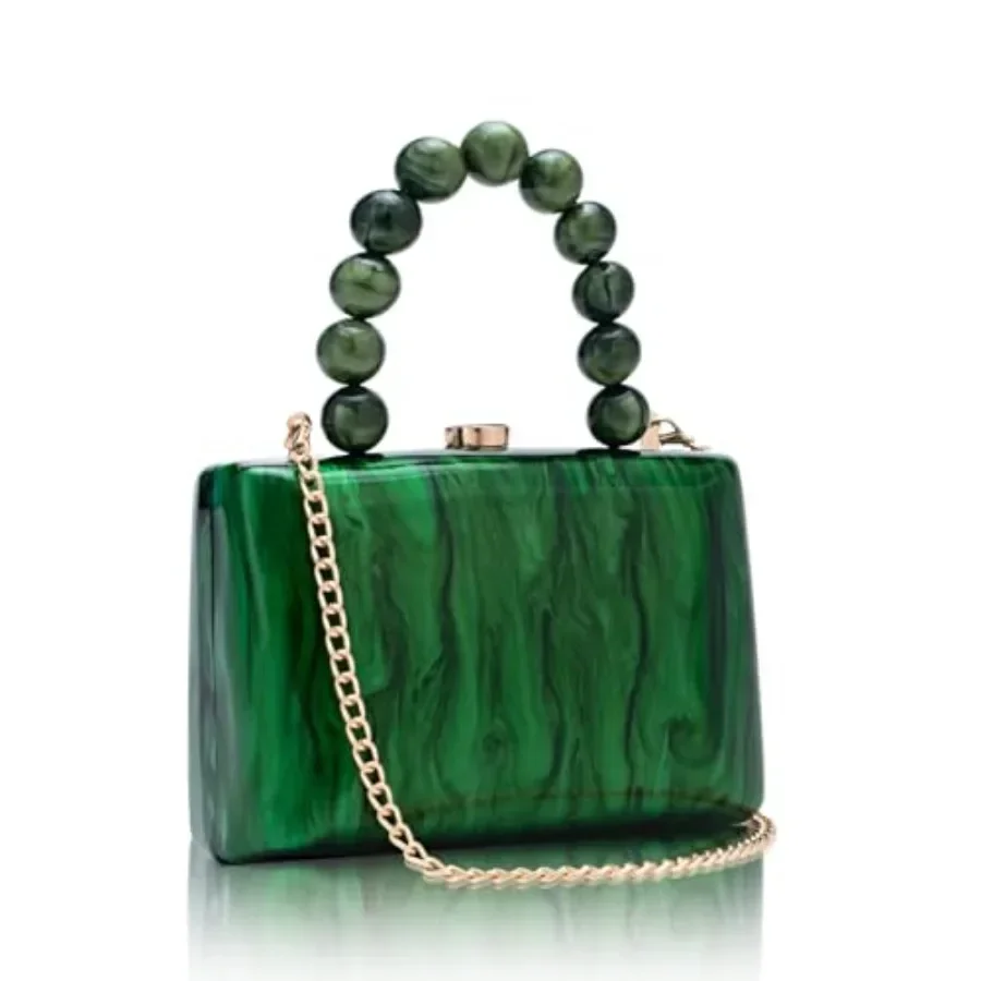 

Acrylic Purses Evening Clutch Bag Marbling Handbags for Women Cross Body Bag with Pearl Chain Formal Wedding Prom Party