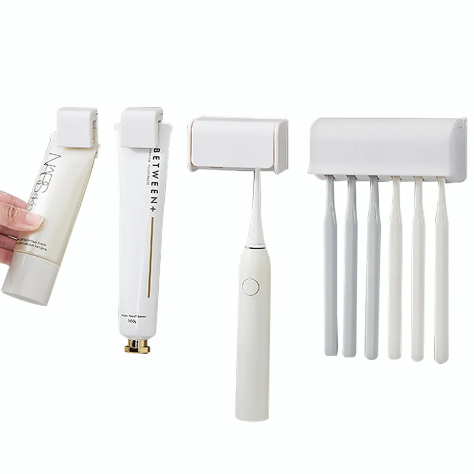 Wall Mounted Toothpaste Toothbrush Holder Strong Adhesive Hanger For Electric Toothbrush Tooth Brushes Rack With Dust Cover