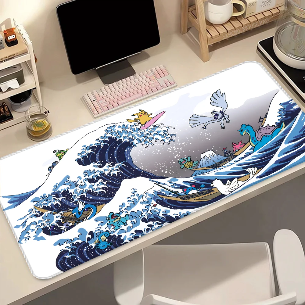 Mouse Pad Gamer P-Pokemon Lugia Grande, Tapete de Mesa Estendido com Base de Borracha Antiderrapante e Bordas Costuradas para PC Gamer e Escritório