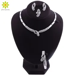 African Silver Plated Luxury Bridal Nigerian Wedding African Beads Necklace Earrings Jewelry Sets For Women