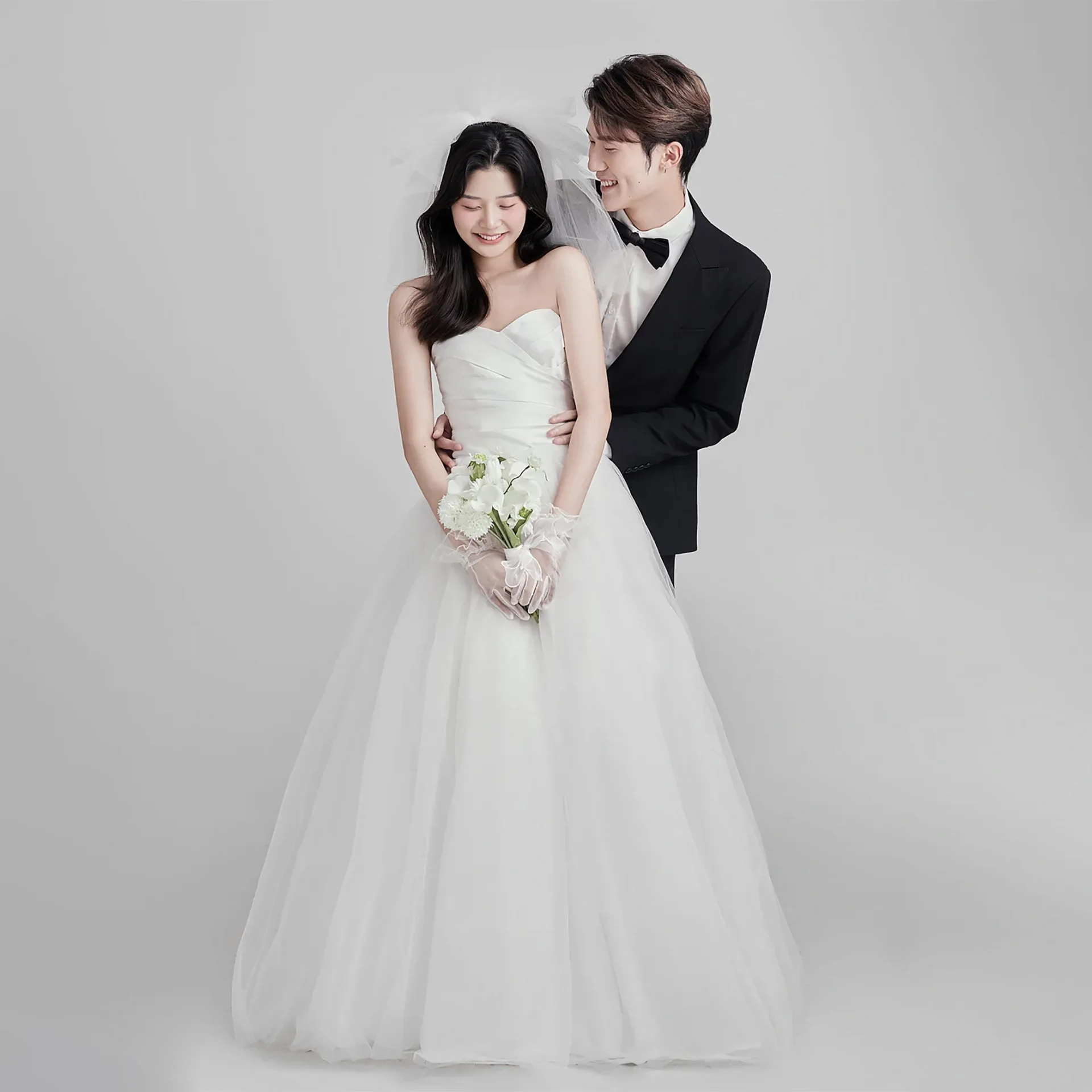 Vestidos de novia coreanos de corte a para mujer, vestido de novia Sexy sin tirantes y espalda descubierta, vestido de noche largo hasta el suelo para sesión de fotos elegante