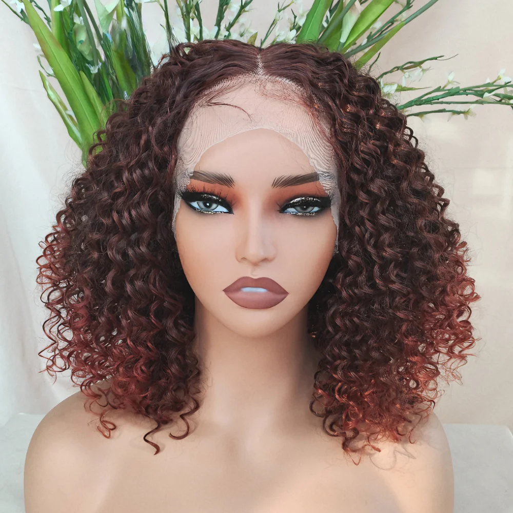

X-TRESS 16" Copper Red Color Synthetic Lace Front Wig for Women Kinky Curly Middle Part Lace Wigs With Baby Hair Heat Resistant