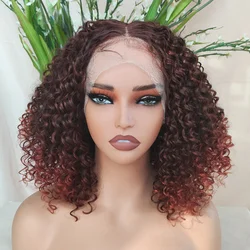 X-TRESS 16 inch koperrode synthetische kant-voor-wig voor vrouwen, kinky curly, middenscheiding, met babyhaar, hittebestendig