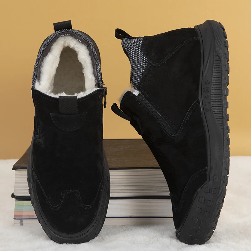 

Winter Hot High Top Warm Boots with Leather Surface for Men's Casual Shoes Anti Slip Soles High Top Shoes Fashionable and Trendy