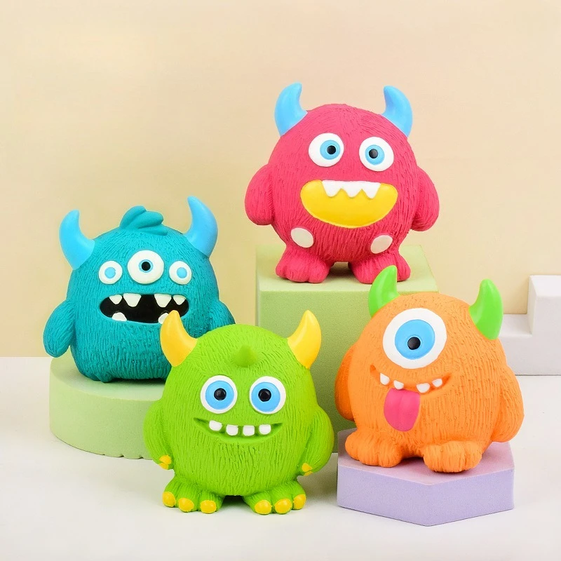 Hundekau-Spielzeug Quietschender Ball für Haustiere Zahnpflege Cartoon-Monster Gummi-Latex Interaktives Trainings-Spielzeug für Welpen und Hunde – Detail 1
