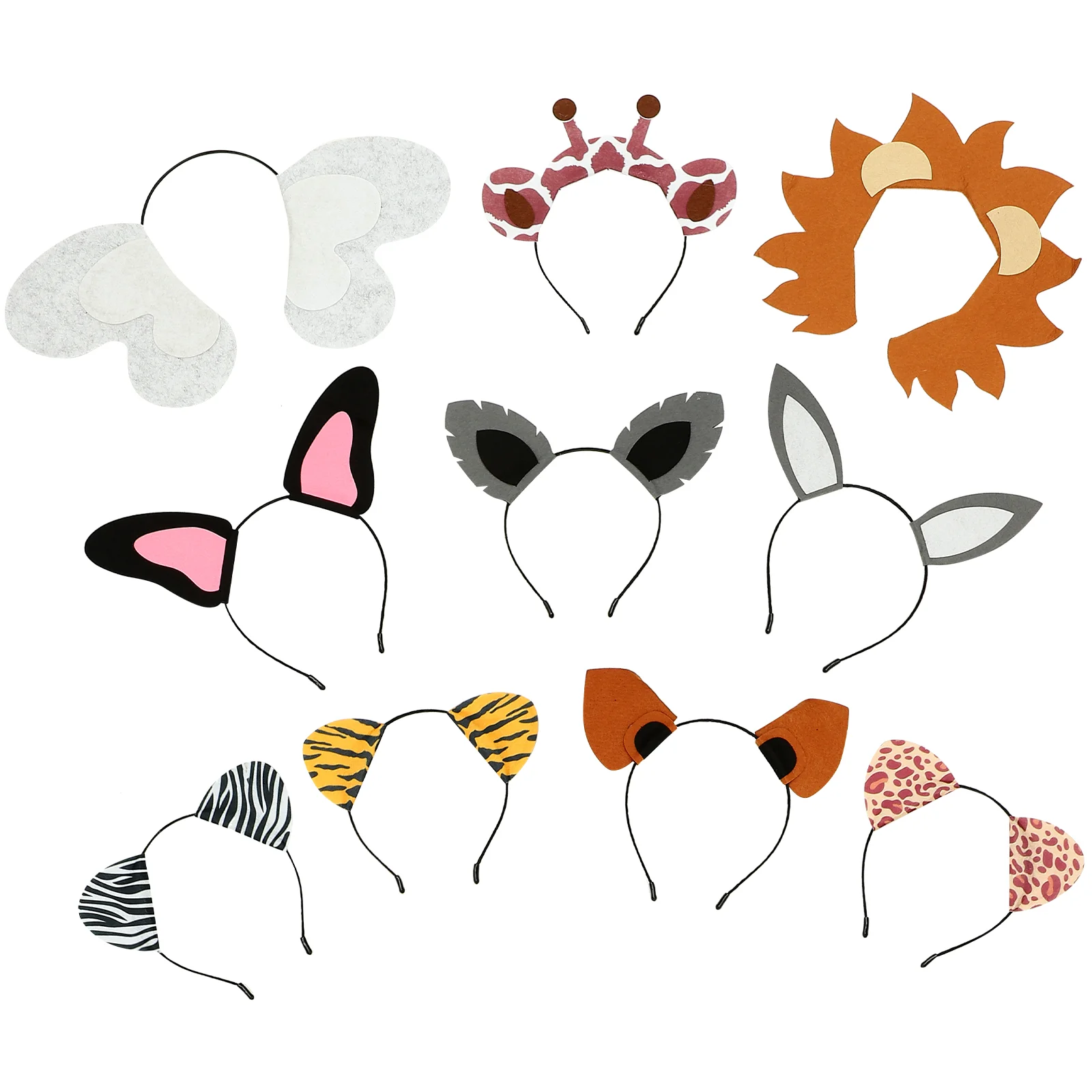 10 Pcs Halloween Props Animal Themed Headband Cartoon Plush Animals Garland Decor