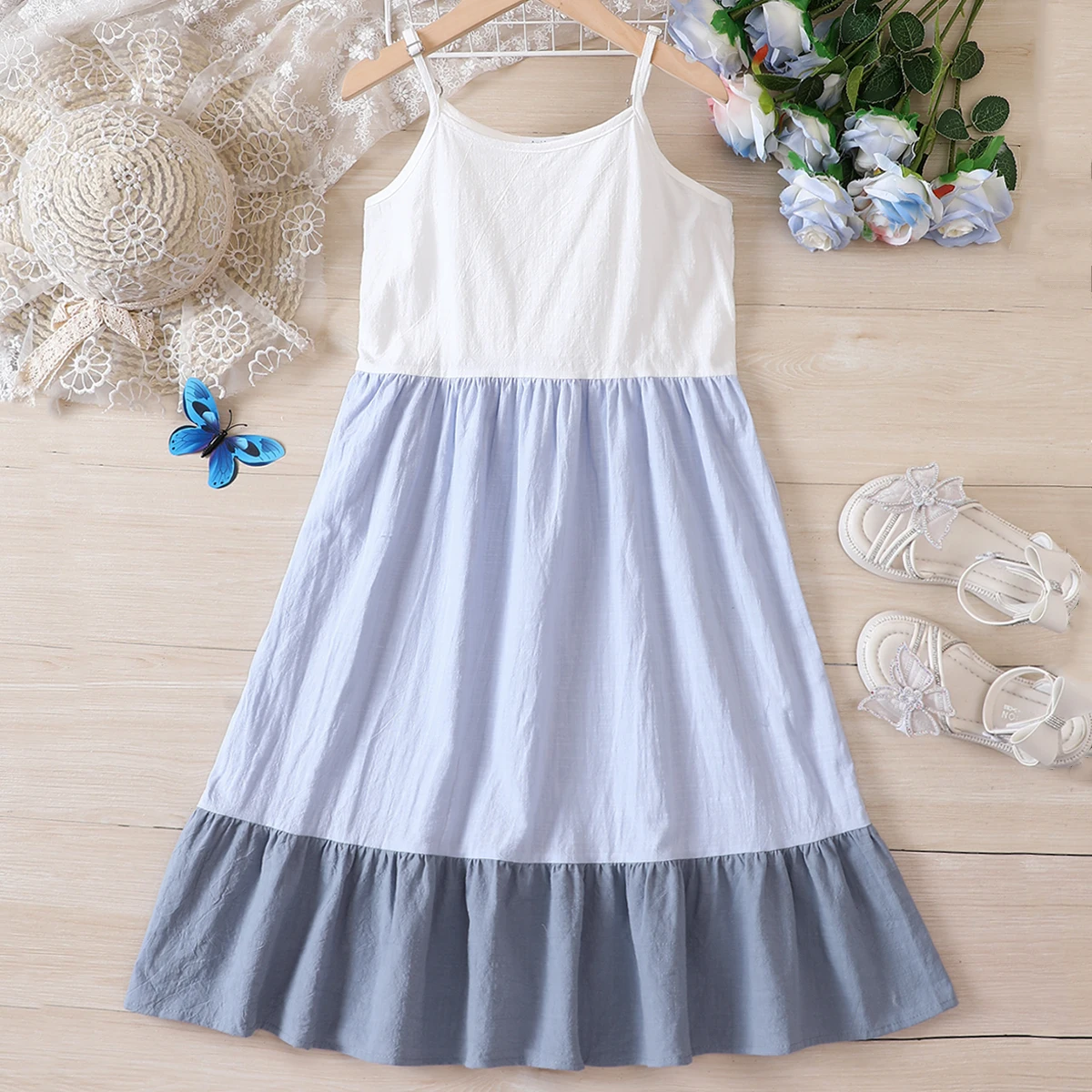 Girls  Dress  Suspender Skirt Patchwork Puffy Skirt  Casual Beach Home Fashionable Trend And Refreshing Travel