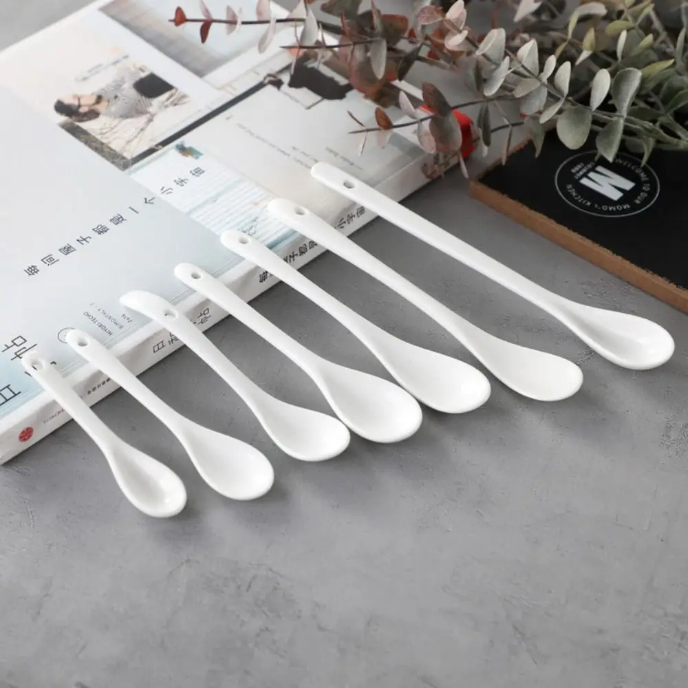 Kitchen Tools Ceramic Long Handle Spoons Creative Mini Stirring Spoon White Coffee Spoon Dessert