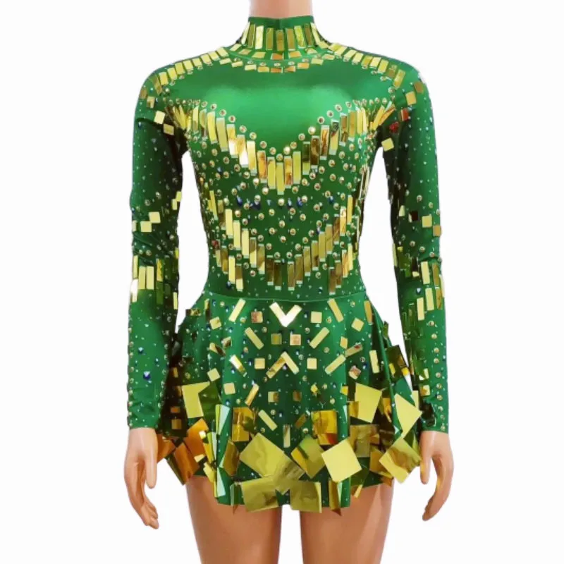 

Club Party Mini Short Dress Bar Stage Shiny Mirror Sequins Sexy Birthday Crystal Outfit Women Singer Dancer Nightclub Costume