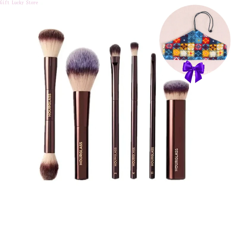 Brochas de maquillaje de reloj de arena, mango de metal, base, colorete, brocha de maquillaje, corrector de contorno en polvo, bronceador de alta gama con caja, 1 ud.