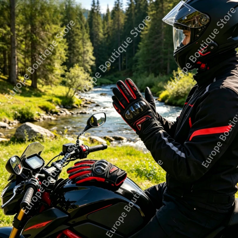

Summer Thin Touch Screen Motorcycle Gloves Men Anti Fall Carbon Fiber Breathable 4 Seasons For Electric Bike Riding Gear