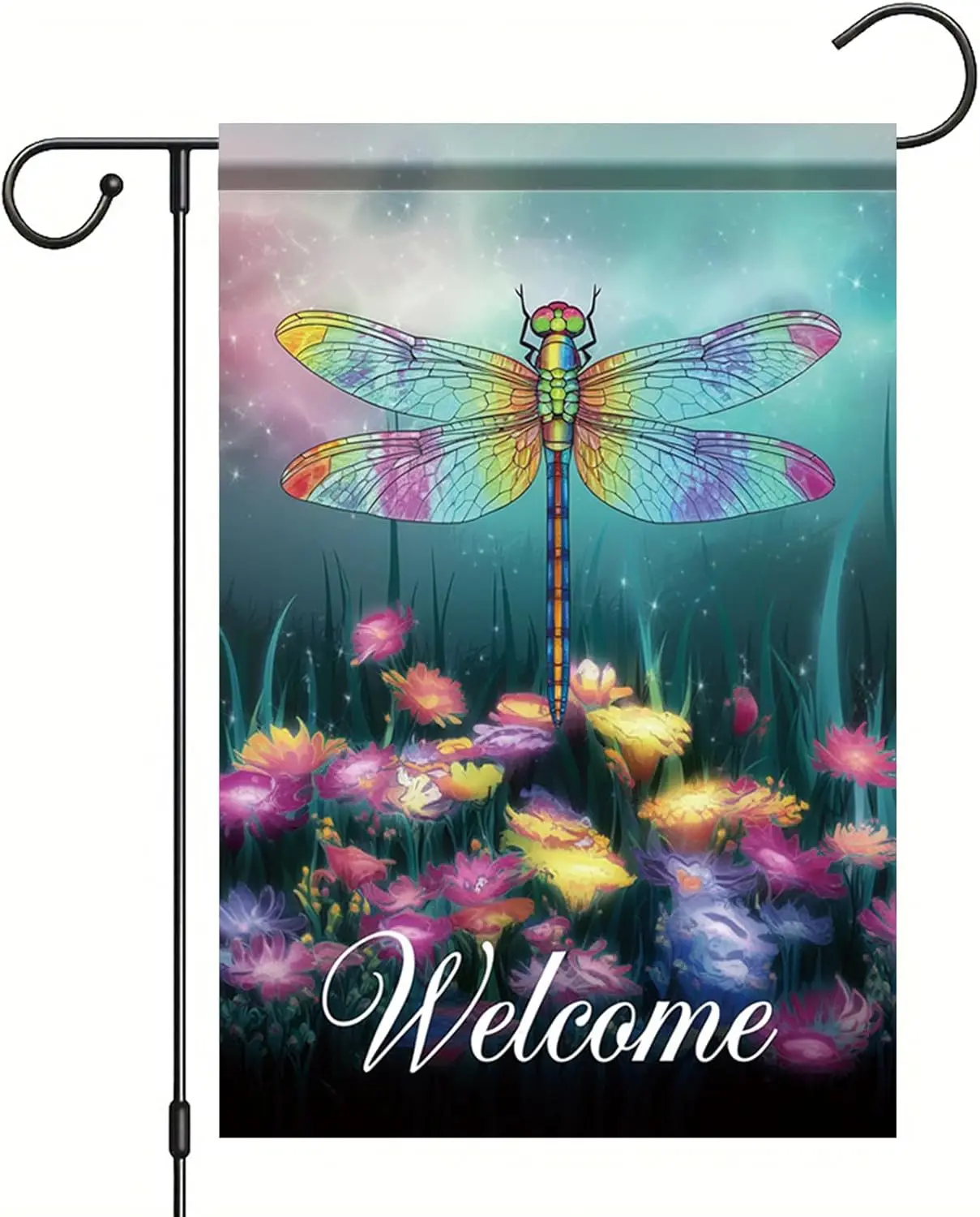 Startlit Patio Colorful Spring Summer Garden Flag 12 x 18 Double Sided Dragonfly Floral Flowers Garden Flag Rustic Farmland  EEZ