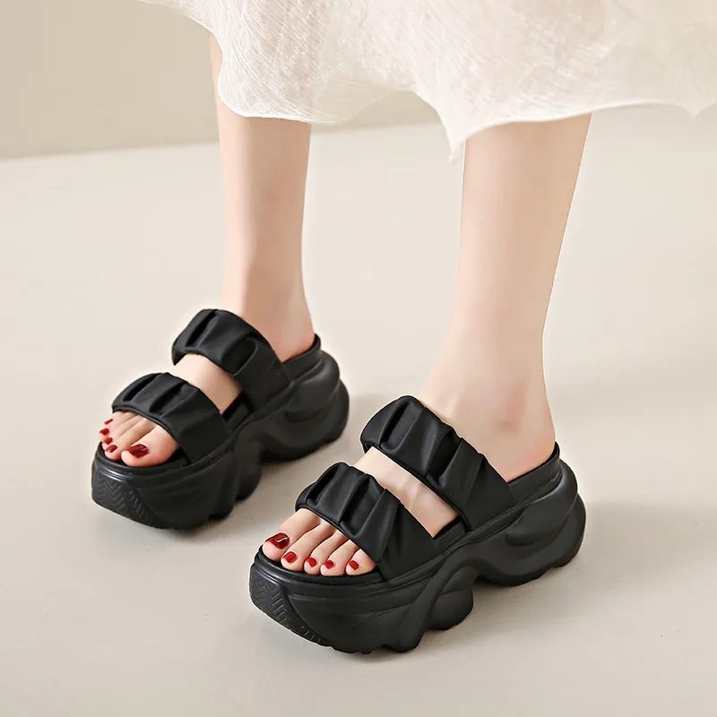 8Cm Sleehakken Sandalen Vrouwen 2024 Nieuwe Zomer Glijbanen Chunky Platform Slippers Voor Vrouw Dikke Bodem Gladiator Sandalias Mujer