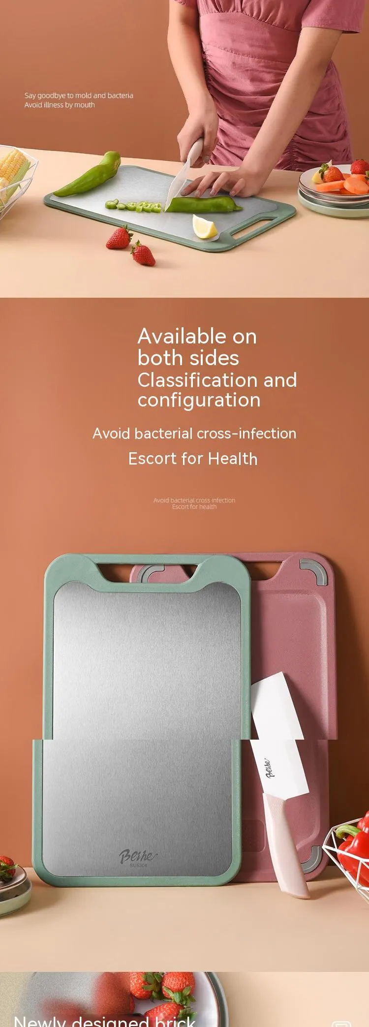 304 Stainless Steel Cutting Board Double-Sided Chopping Board Kitchen Fruit Cutting Board Kitchen Rolling Chopping Board
