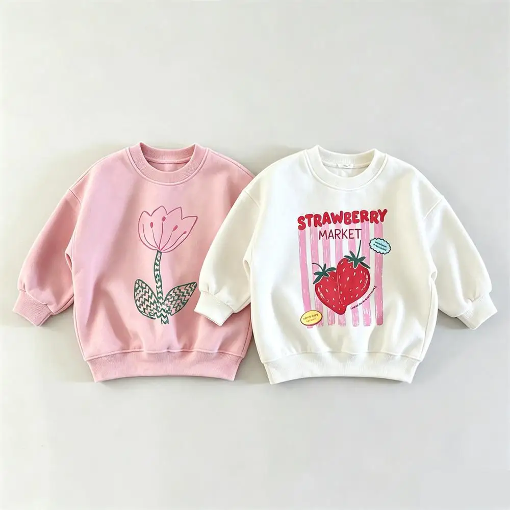 Girls Sweatshirt Pink White Long Sleeve Tops 2026 Children's Autumn Cute Clothes Loose Casual Hoodie Kids Round Neck Pullovers