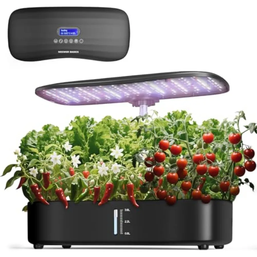 

Basics Hydroponics Growing System Kit with LED Plant Light/3 Growing Modes/12 Pods/Timer/LCD/Smart Quiet Pump Touch Light Plant