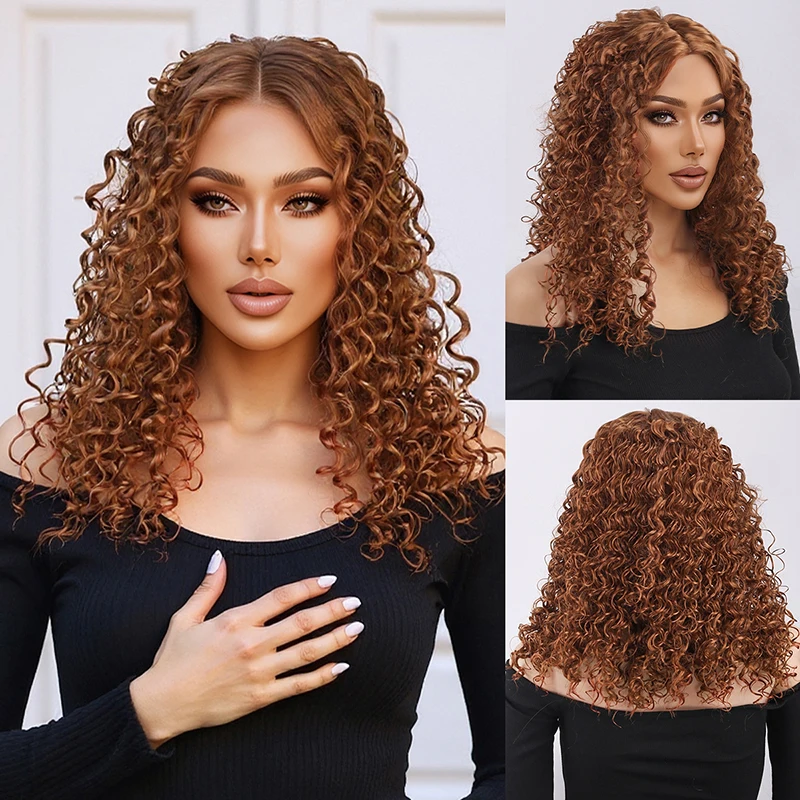 Long curly hair,  head, curly hair, African, European and American fashion headband, small roll Synthetic fiber wig