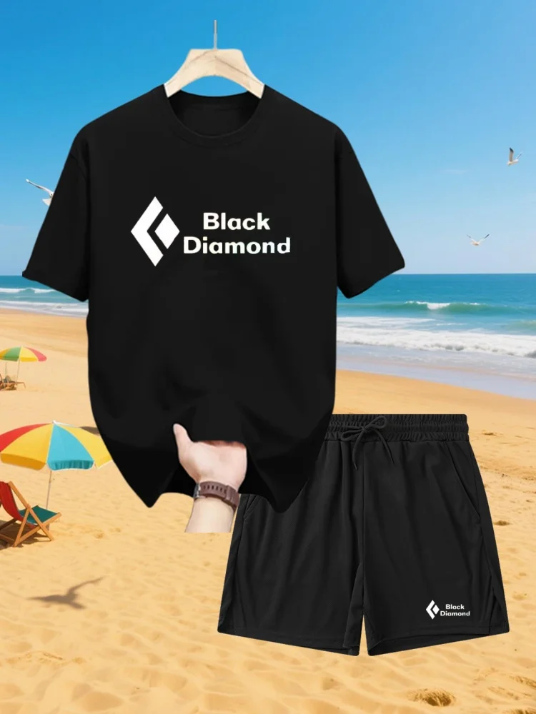 

2025 Summer New Men'S Suit Black Diamond Outdoor Running Suit Men'S Round Neck Training Ball Suit Breathable Sweat Men'S Sports
