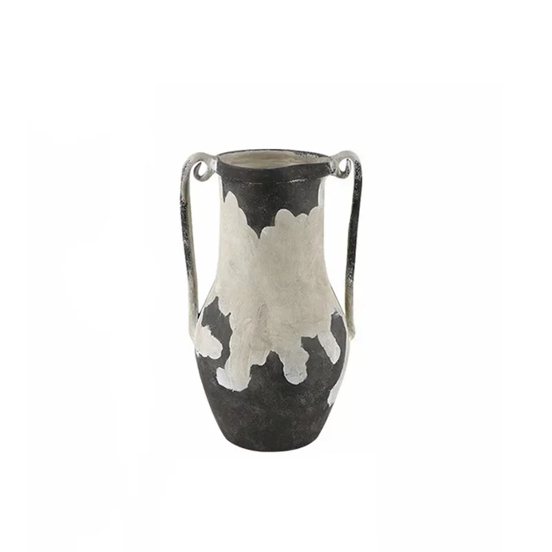 Ceramic vase home model room, living room retro flower arrangement, dining table soft pottery pot ornament