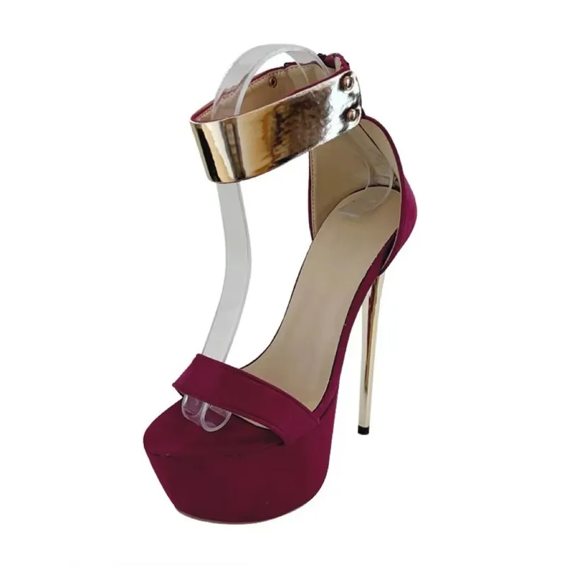 

16cm Stiletto Heel Sandals Burgundy Platform Shoes Summer High Heels Dance Shoes Woman Banquet Dress Shoes Femme 2026