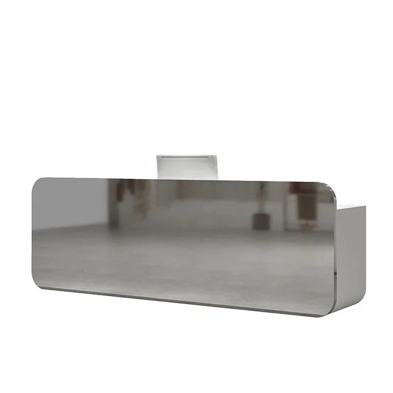 

Зеркальная стойка ресепшн из нержавеющей стали для салона красоты, простая современная стойка для компании, стойка ресепшн для барбекю-шопа, барбершопа, бара